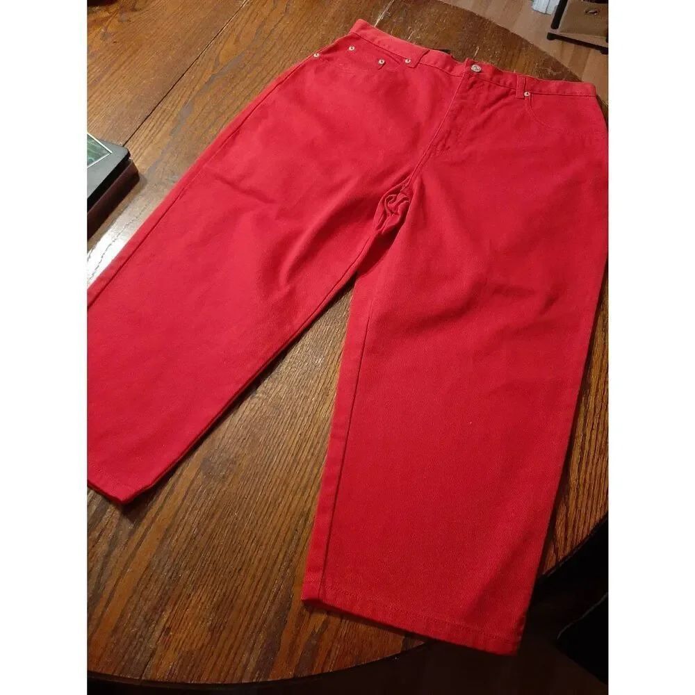 New Sz16 Bill Blass Jeans Red Easy Fit Cotton Capri Casual Pants High Rise NWT